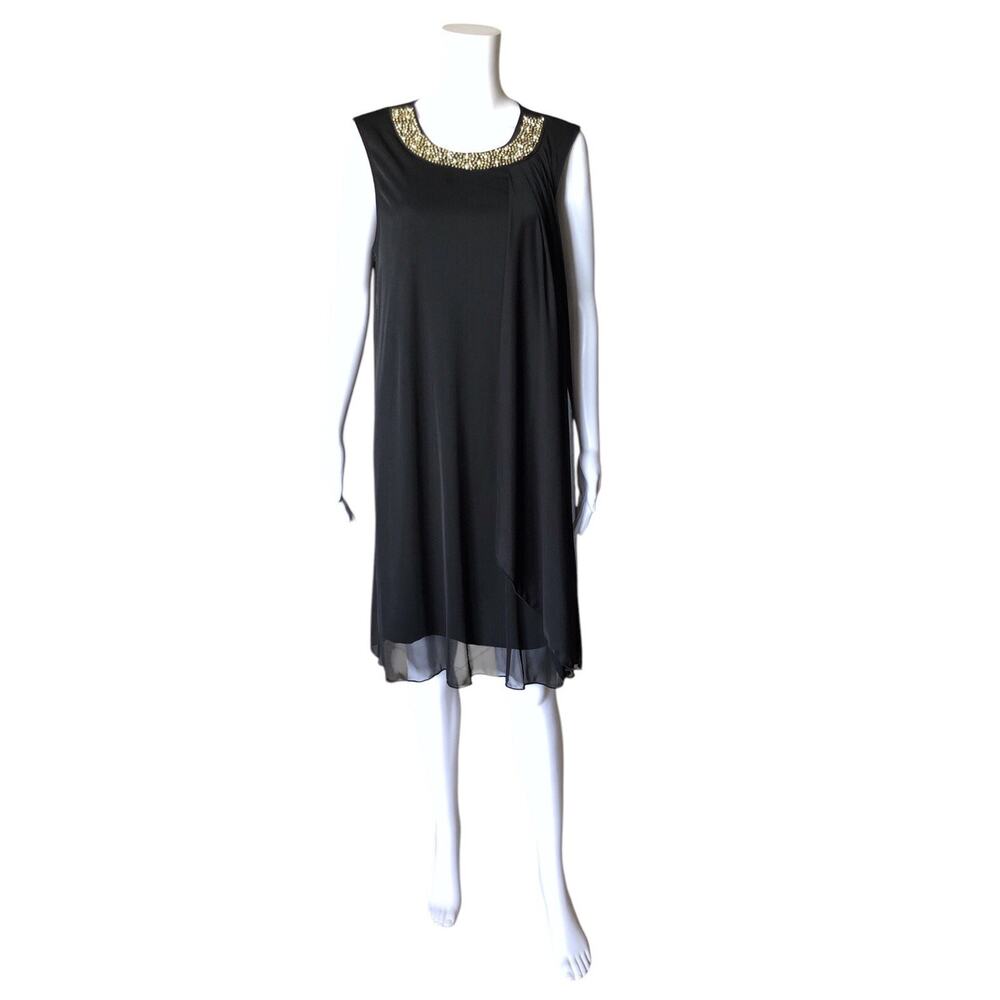 Annalee + Hope Shift Dress Womens Large Black Beaded Sleeveless Cocktail Midi